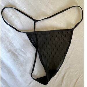 Vintage Victoria's Secret Black dot thong string panty L